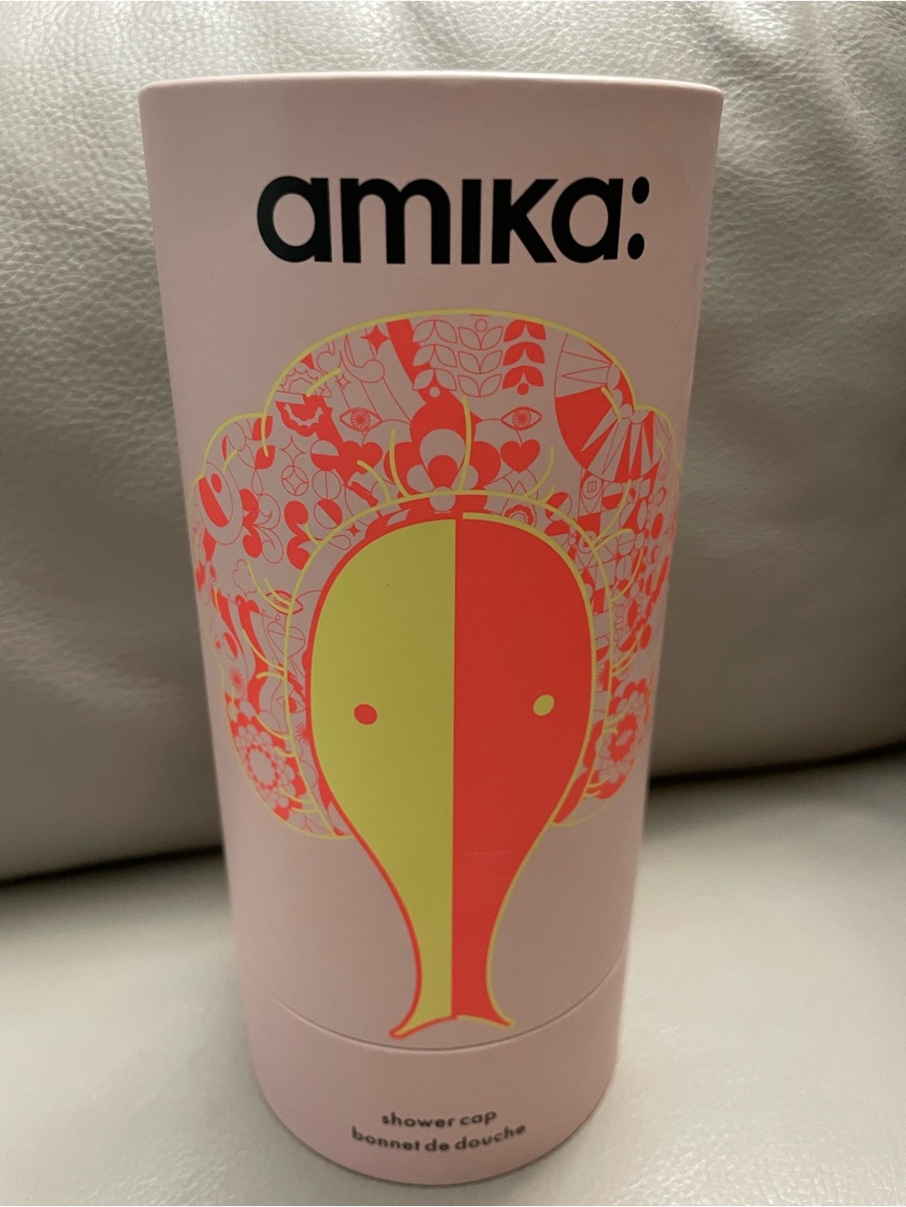 amika Pink Shower Cap with Neon Coral Accents